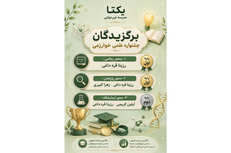 درخشش دختران یکتایی درمسابقات علمی خوارزمی
